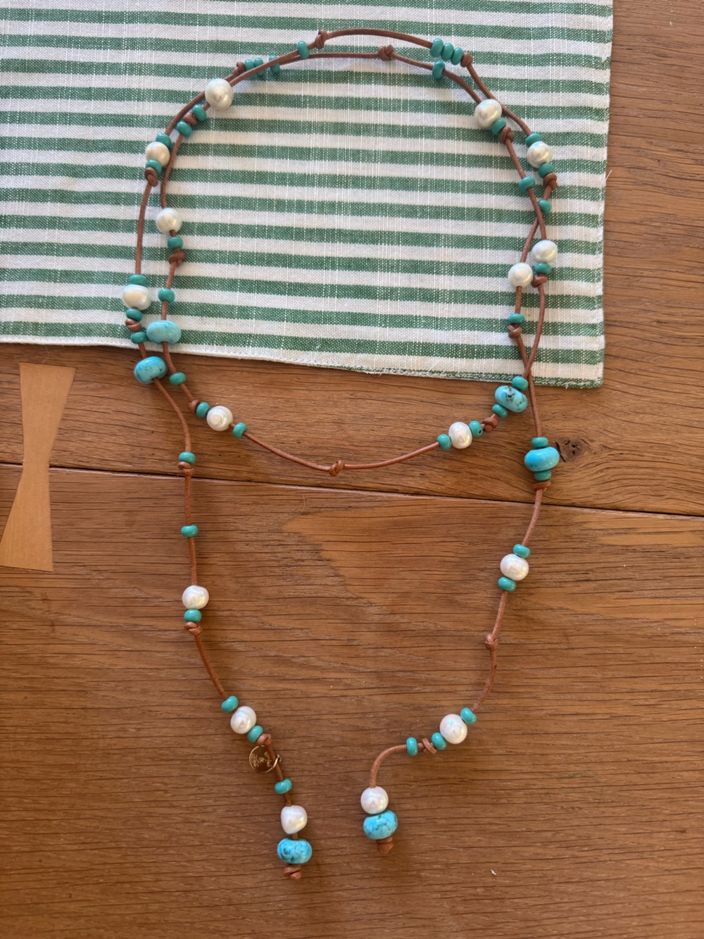 Perle by Lola Freshwater Pearl and Turquoise Leather Necklace